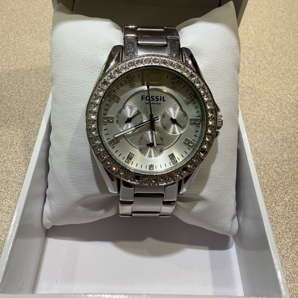 Fossil Silver Crystal-Accented Watch